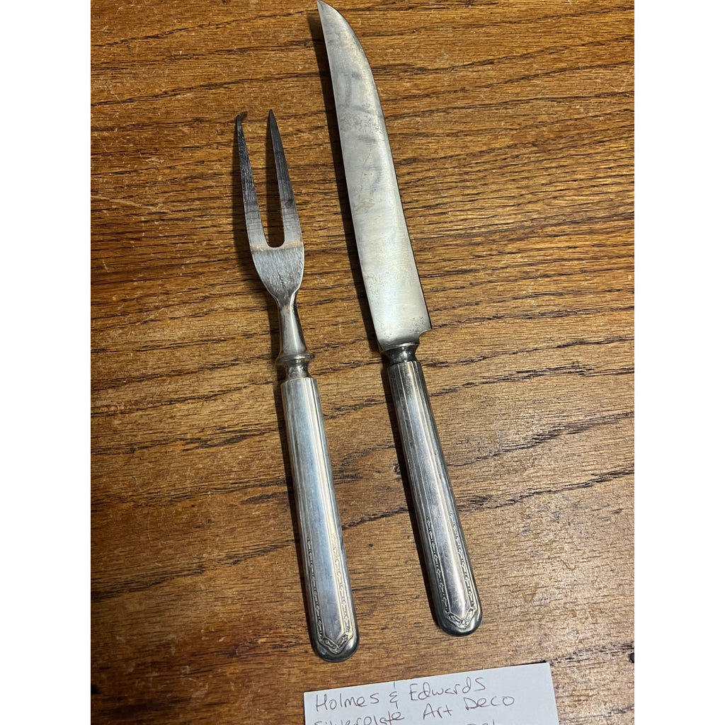 Vintage Holmes & Edwards Silverplate Carving Knife Set Art Deco Style Two (2) Pieces