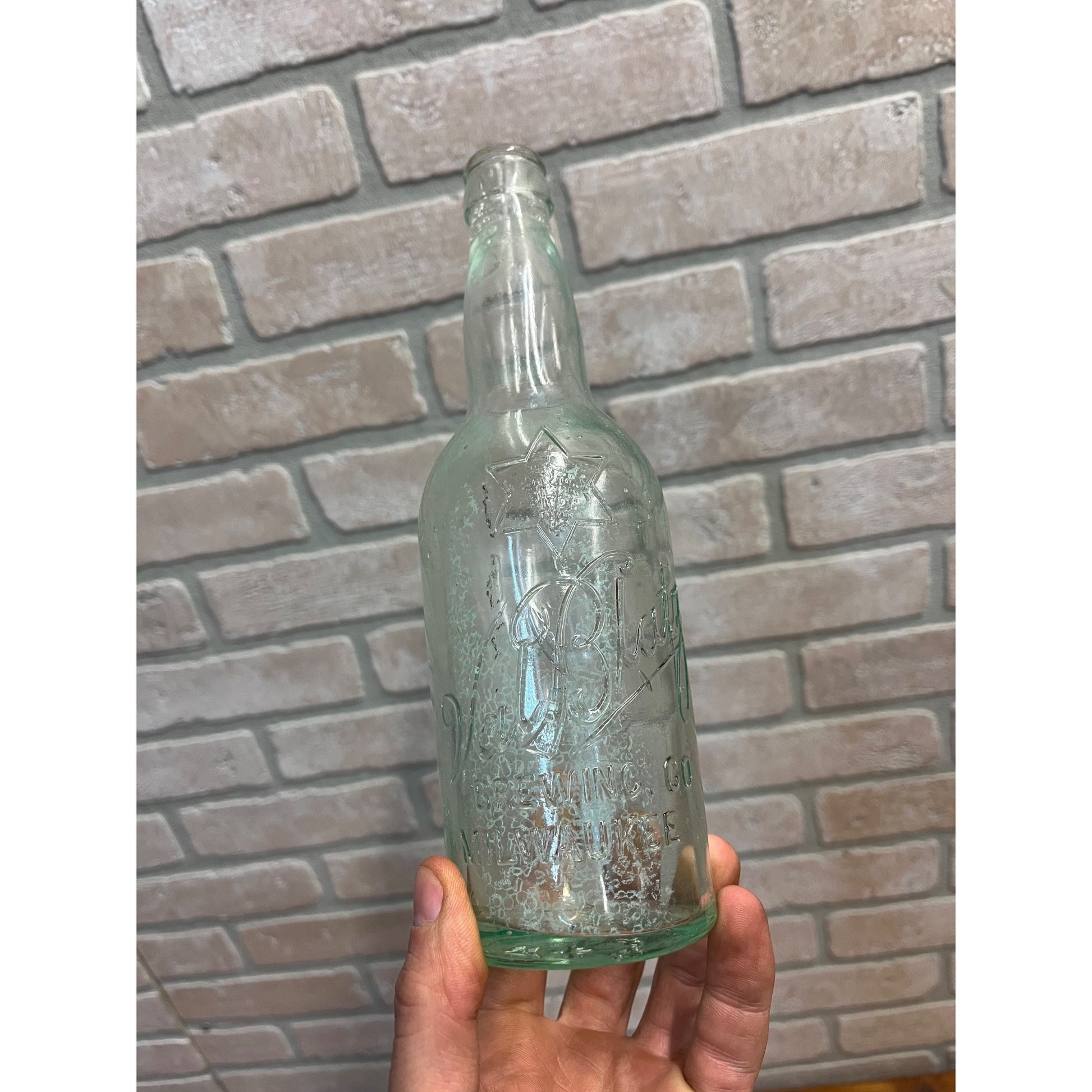 Pre-Pro Val Blatz Brewing Company Milwaukee Vintage Aqua Blue Beer Bottle