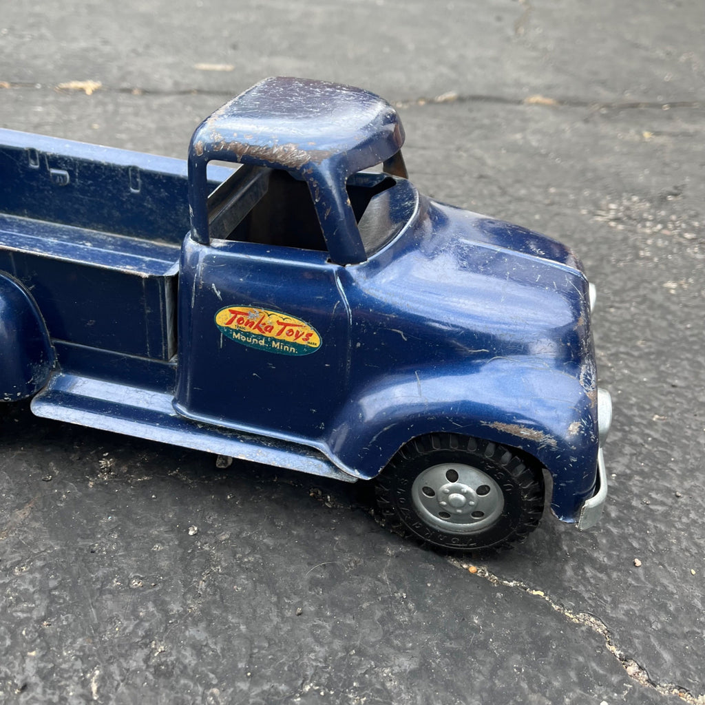 Vintage 1957 Tonka Blue Stepside Pickup Truck Trailer Pressed Steel Toy
