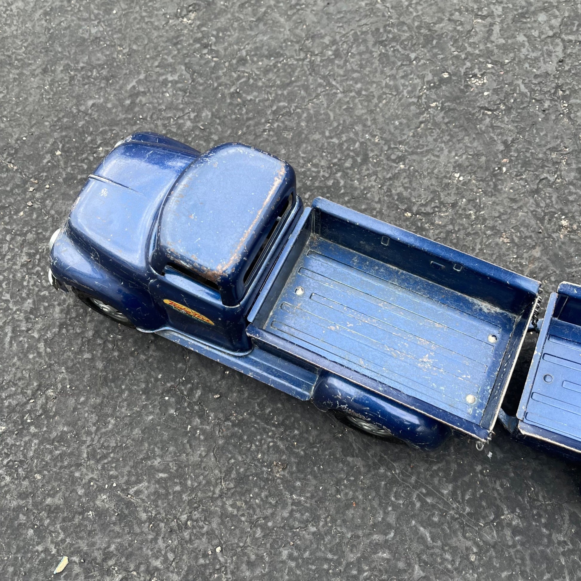 Vintage 1957 Tonka Blue Stepside Pickup Truck Trailer Pressed Steel Toy