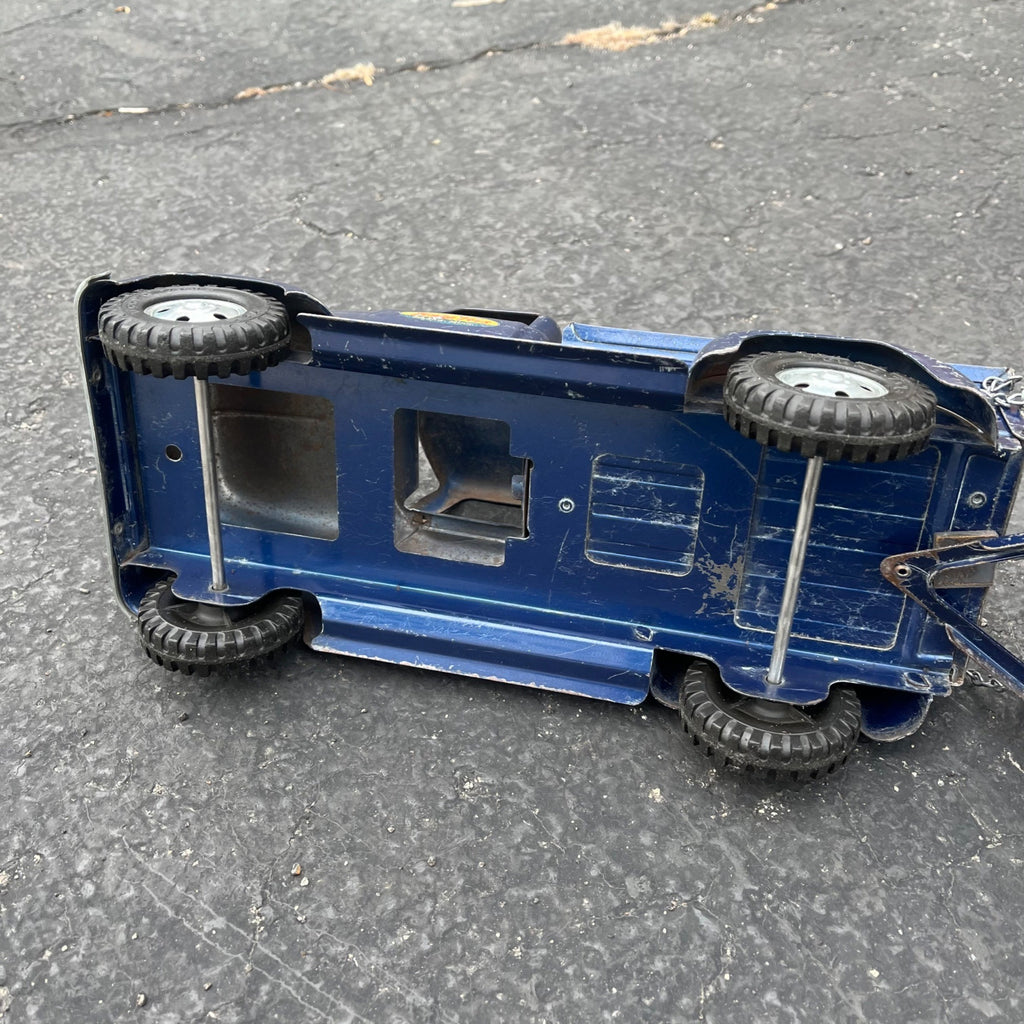 Vintage 1957 Tonka Blue Stepside Pickup Truck Trailer Pressed Steel Toy