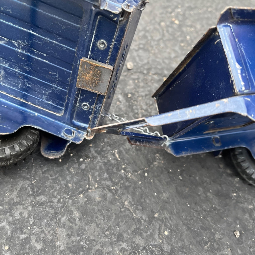 Vintage 1957 Tonka Blue Stepside Pickup Truck Trailer Pressed Steel Toy