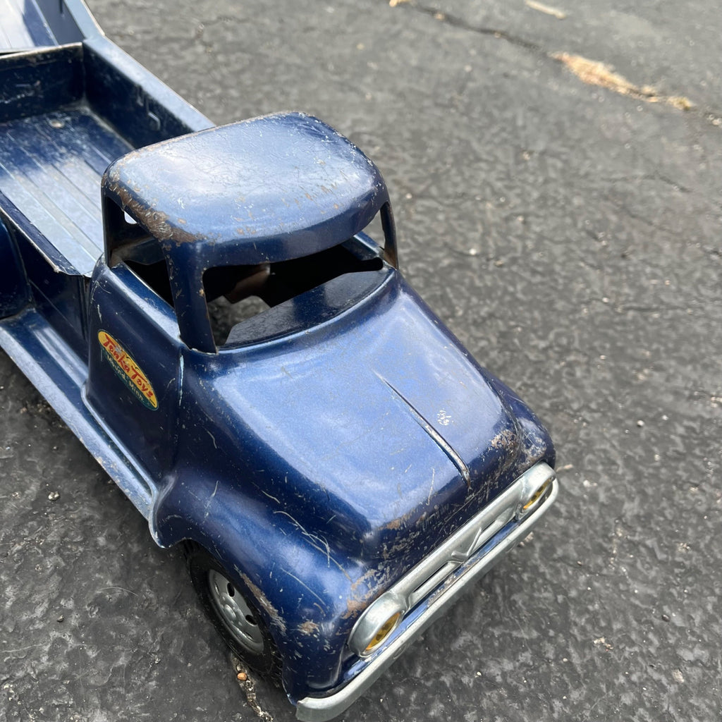 Vintage 1957 Tonka Blue Stepside Pickup Truck Trailer Pressed Steel Toy