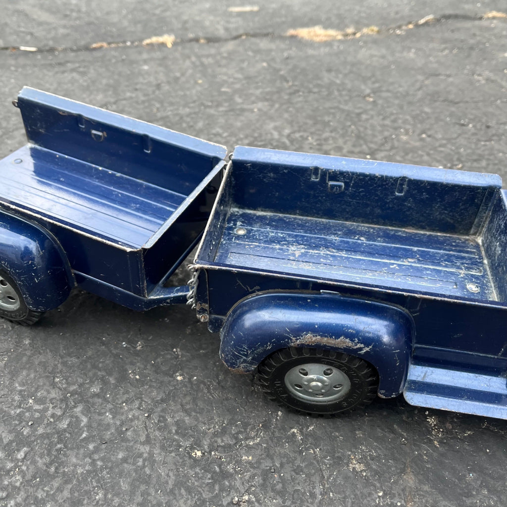 Vintage 1957 Tonka Blue Stepside Pickup Truck Trailer Pressed Steel Toy
