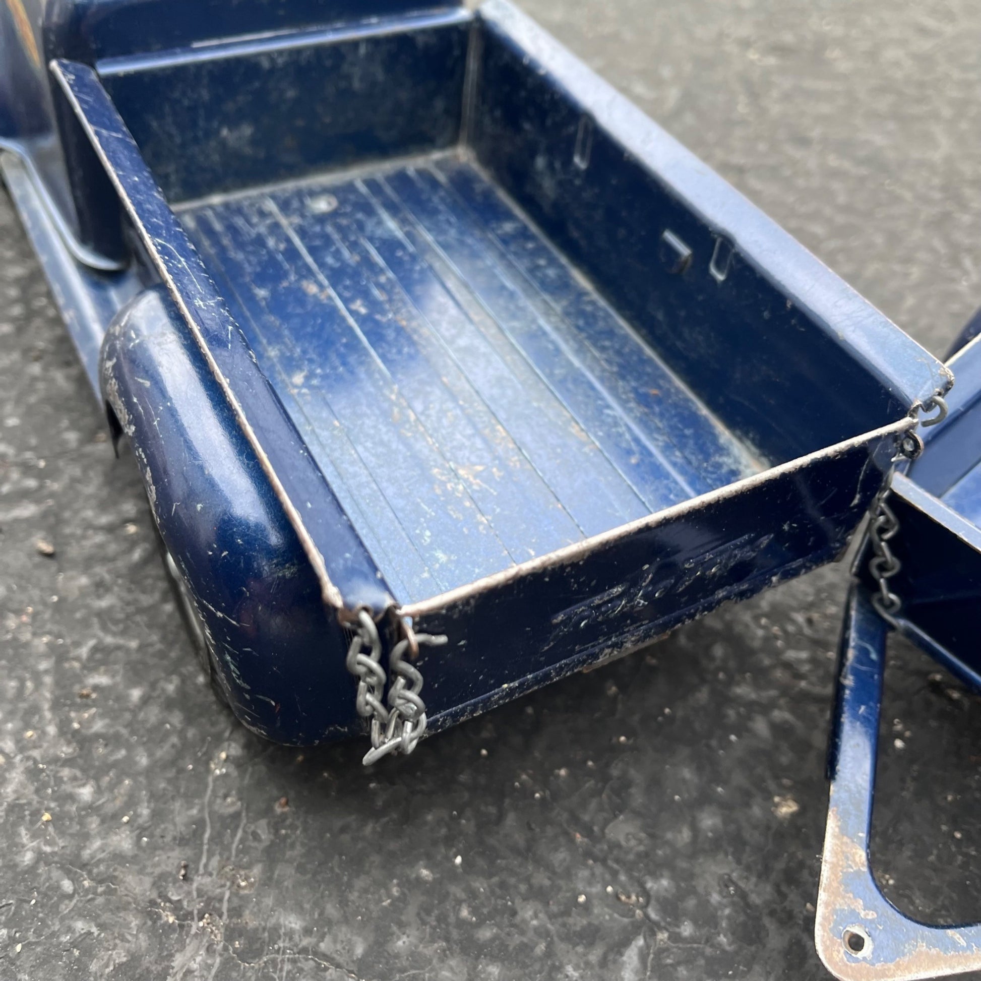 Vintage 1957 Tonka Blue Stepside Pickup Truck Trailer Pressed Steel Toy