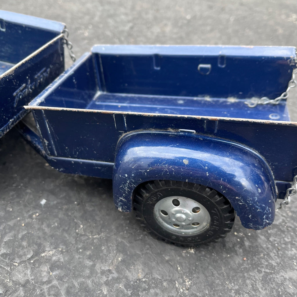 Vintage 1957 Tonka Blue Stepside Pickup Truck Trailer Pressed Steel Toy
