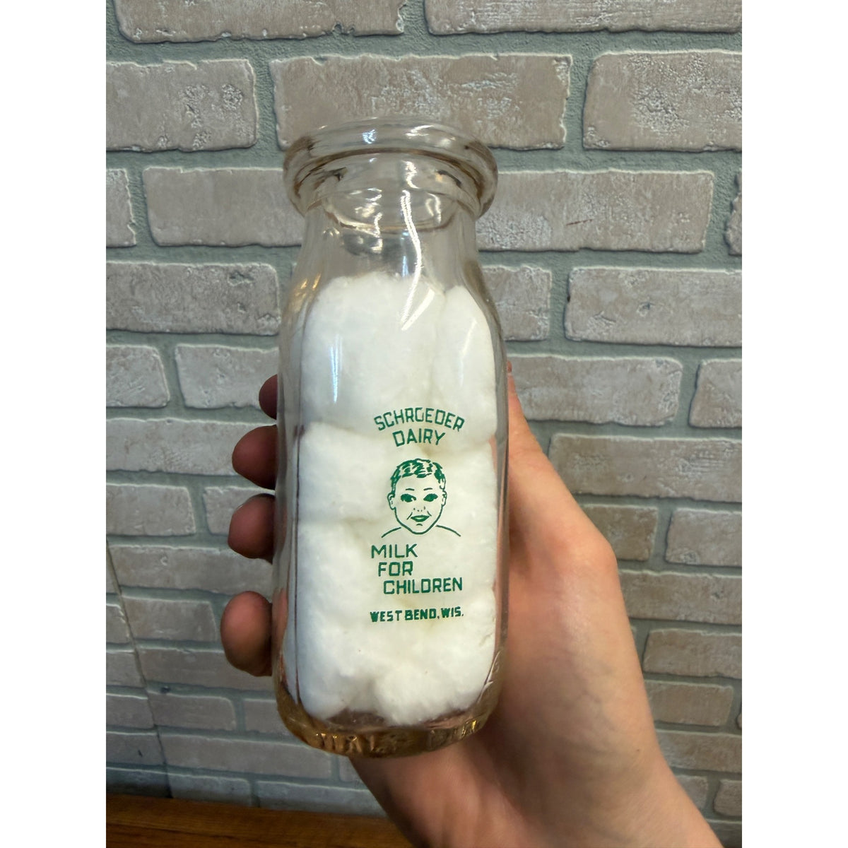 Vintage Schroeder Dairy West Bend Wis Half Pint Milk Bottle WI Wisconsin