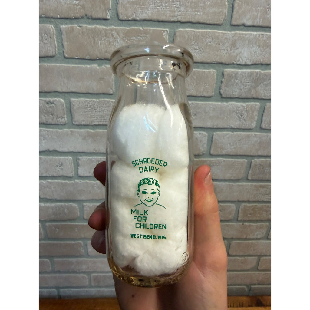 Vintage Schroeder Dairy West Bend Wis Half Pint Milk Bottle WI Wisconsin