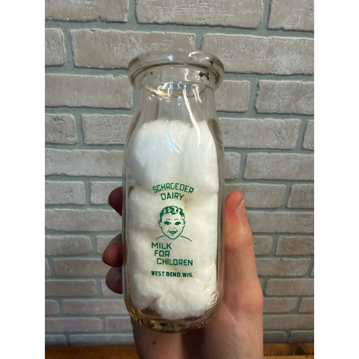 Vintage Schroeder Dairy West Bend Wis Half Pint Milk Bottle WI Wisconsin