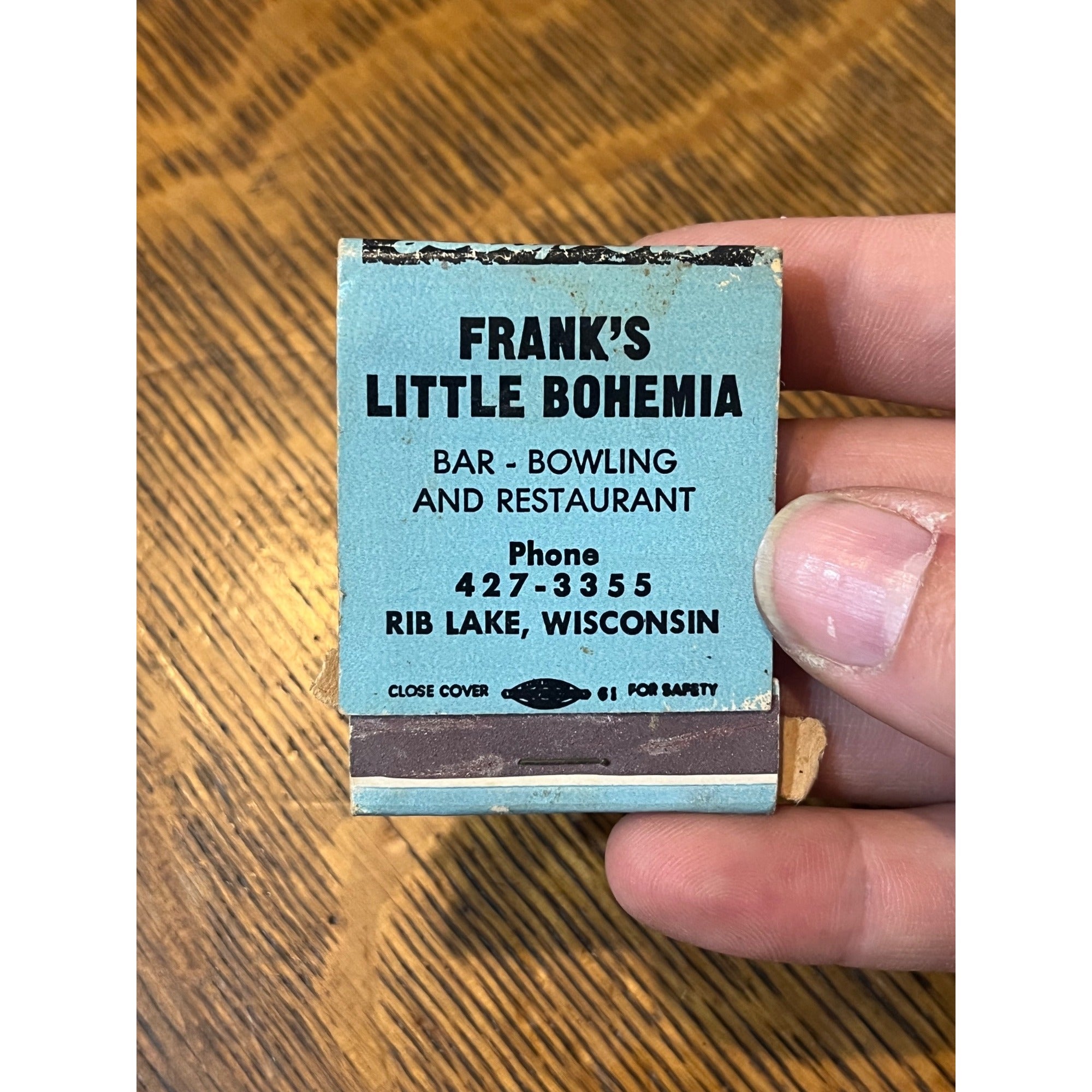 Vintage Matchbook Advertising - Frank's Little Bohemia Bar Bowling & Restaurant - Rib Lake, Wis.