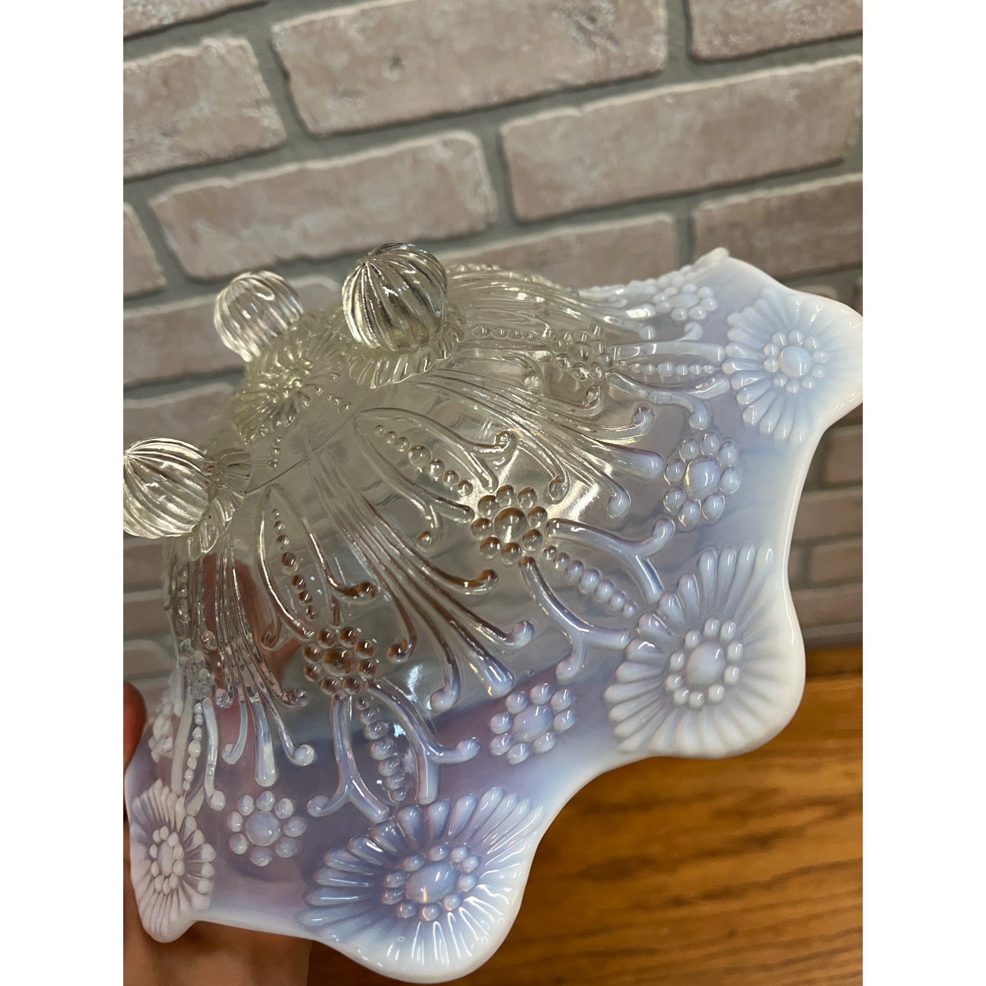 Vintage Pearl Flower Northwood White Opalescent Footed Bowl Dish 10"