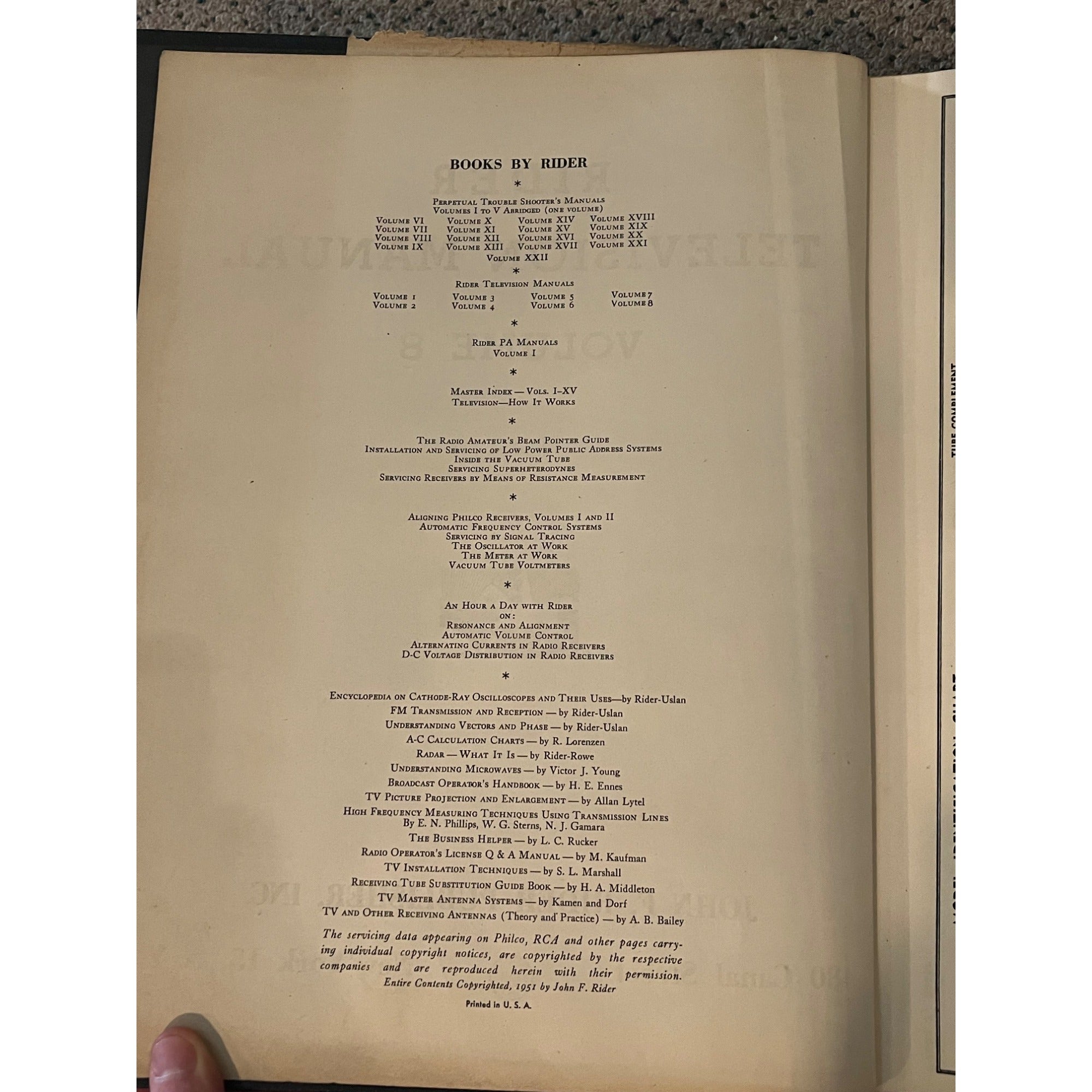 Riders Television Manual Volume 8 Guide - Vintage TVs, Schematics & Alignment