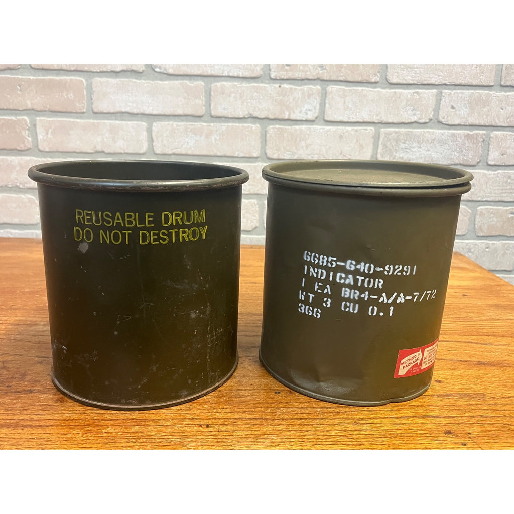 2 Vintage US Military MIRAX Reusable Steel Shipping Drums Containers OD Green