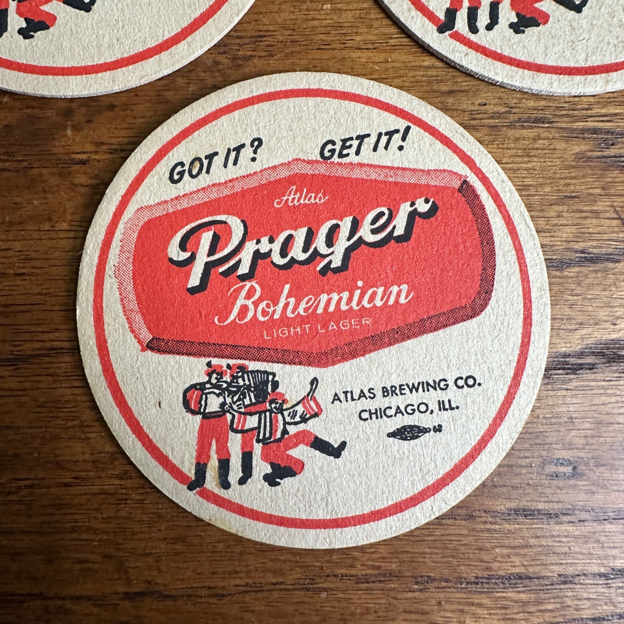 (3) Atlas Prager Beer Chicago IL Round Coaster Got It? Get It!