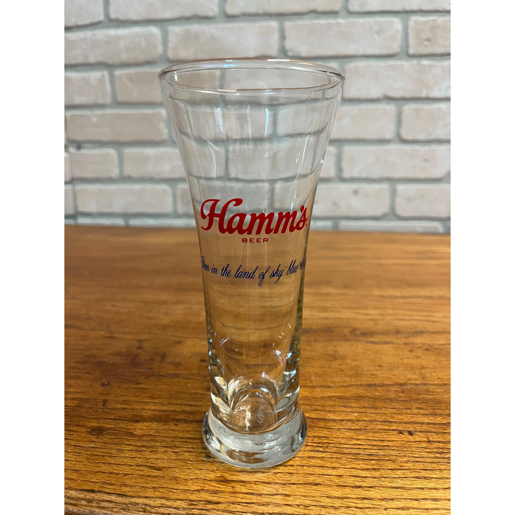 Vintage Hamm’s Tall 16 Oz Beer Pilsner Glass Bar Advertising Barware Pub