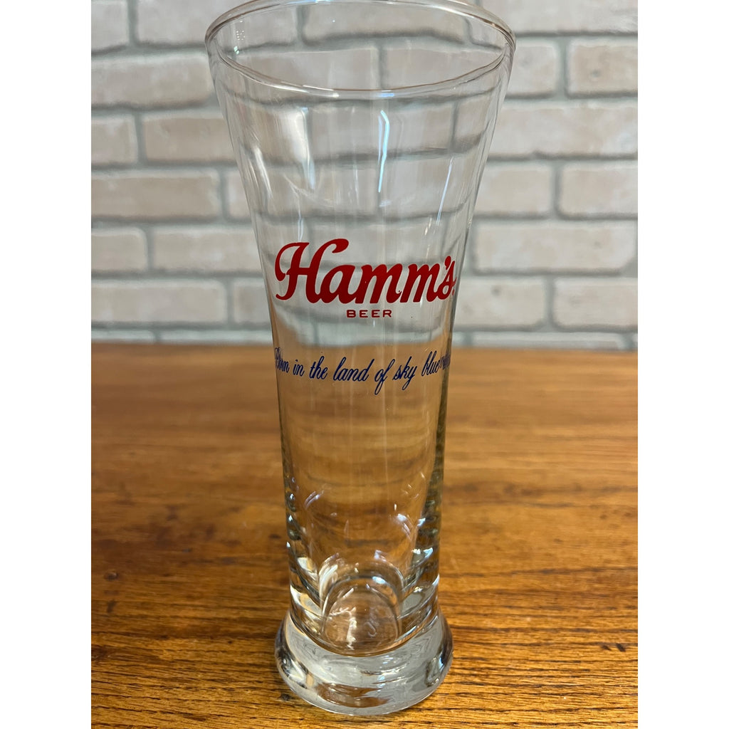 Vintage Hamm’s Tall 16 Oz Beer Pilsner Glass Bar Advertising Barware Pub