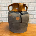 1900s French Three-Handle Glazed Stoneware Earthenware Dipped Crock