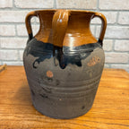 1900s French Three-Handle Glazed Stoneware Earthenware Dipped Crock