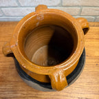 1900s French Three-Handle Glazed Stoneware Earthenware Dipped Crock