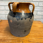 1900s French Three-Handle Glazed Stoneware Earthenware Dipped Crock