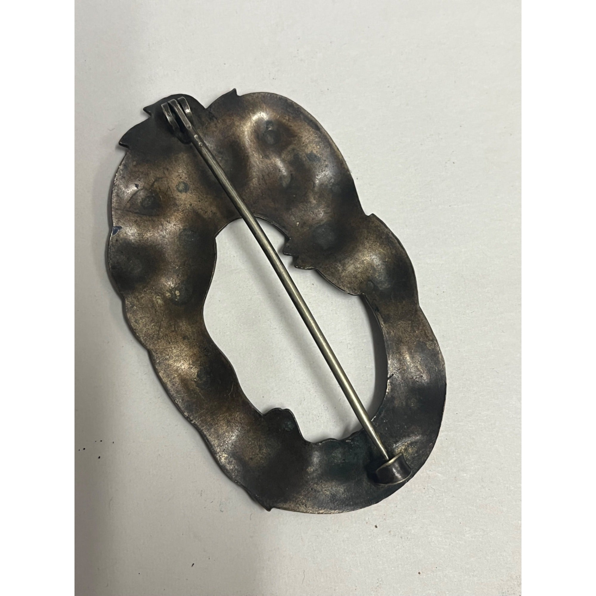 Antique Art Nouveau Sash Pin Floral Repousse Brass Brooch Victorian Edwardian