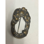 Antique Art Nouveau Sash Pin Floral Repousse Brass Brooch Victorian Edwardian