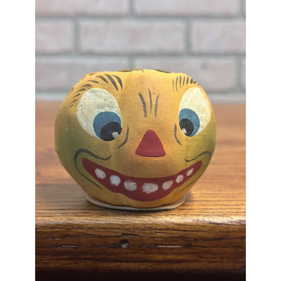 Antique German Small Pressed Paper Mache Halloween JOL Pumpkin Jack O Lantern