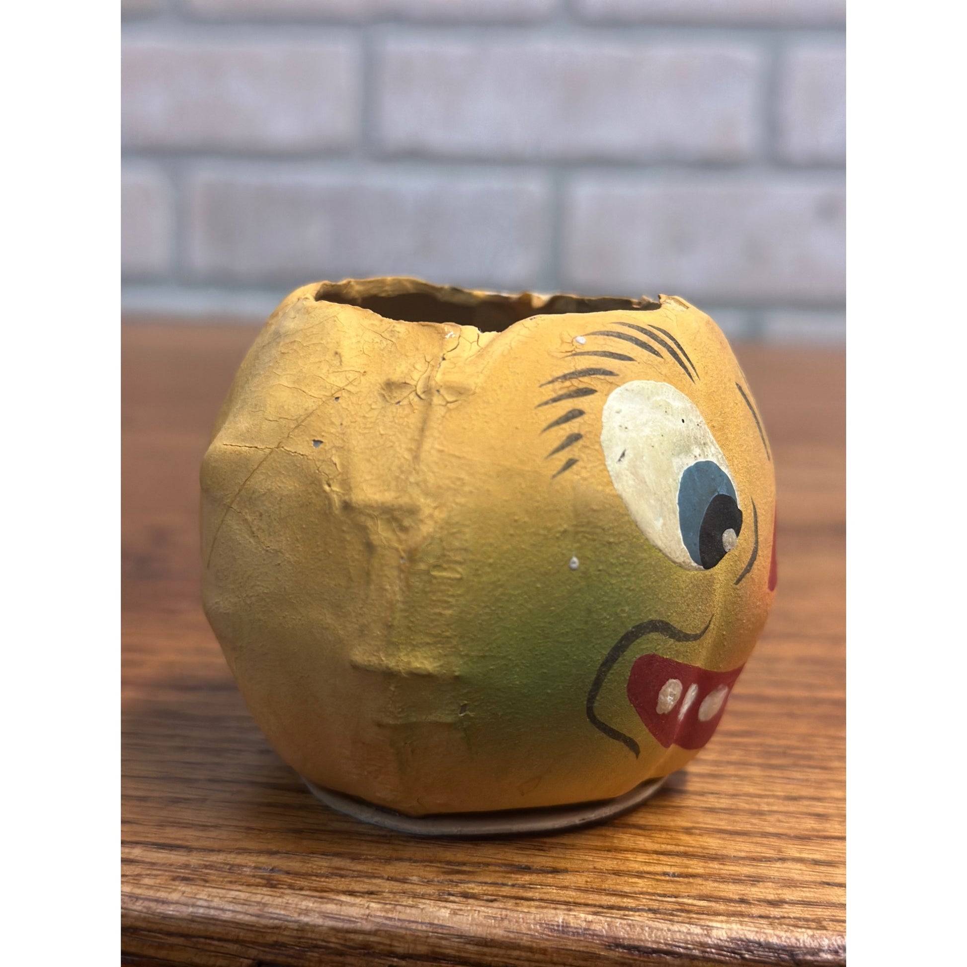 Antique German Small Pressed Paper Mache Halloween JOL Pumpkin Jack O Lantern