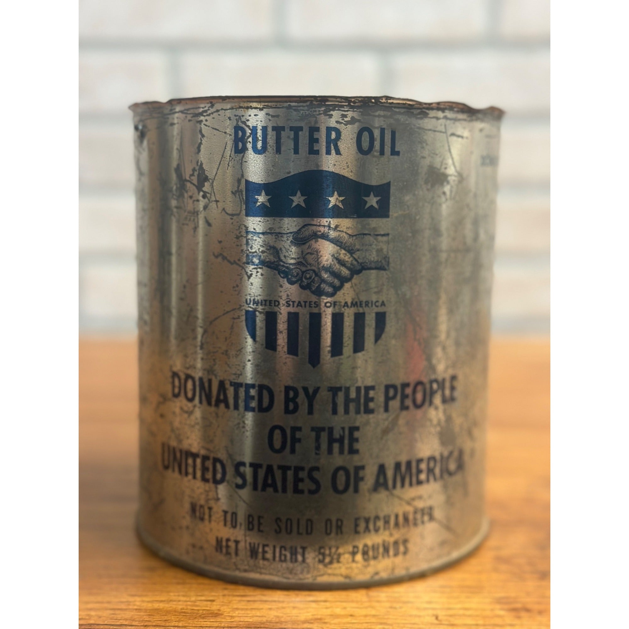 RARE Vintage WWII Postwar Relief Aid Tin Can Butter Oil Marshall Plan Army Military