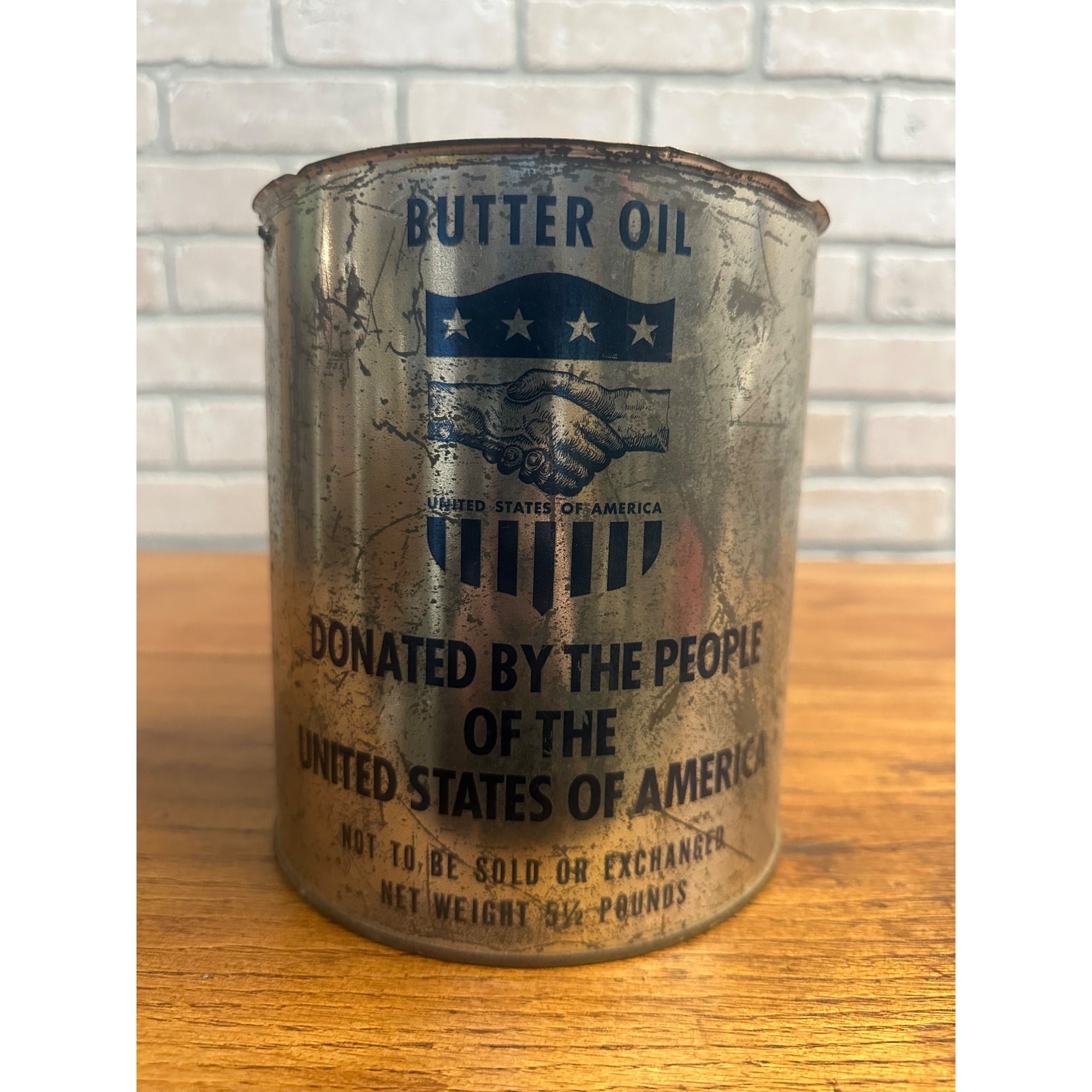 RARE Vintage WWII Postwar Relief Aid Tin Can Butter Oil Marshall Plan Army Military