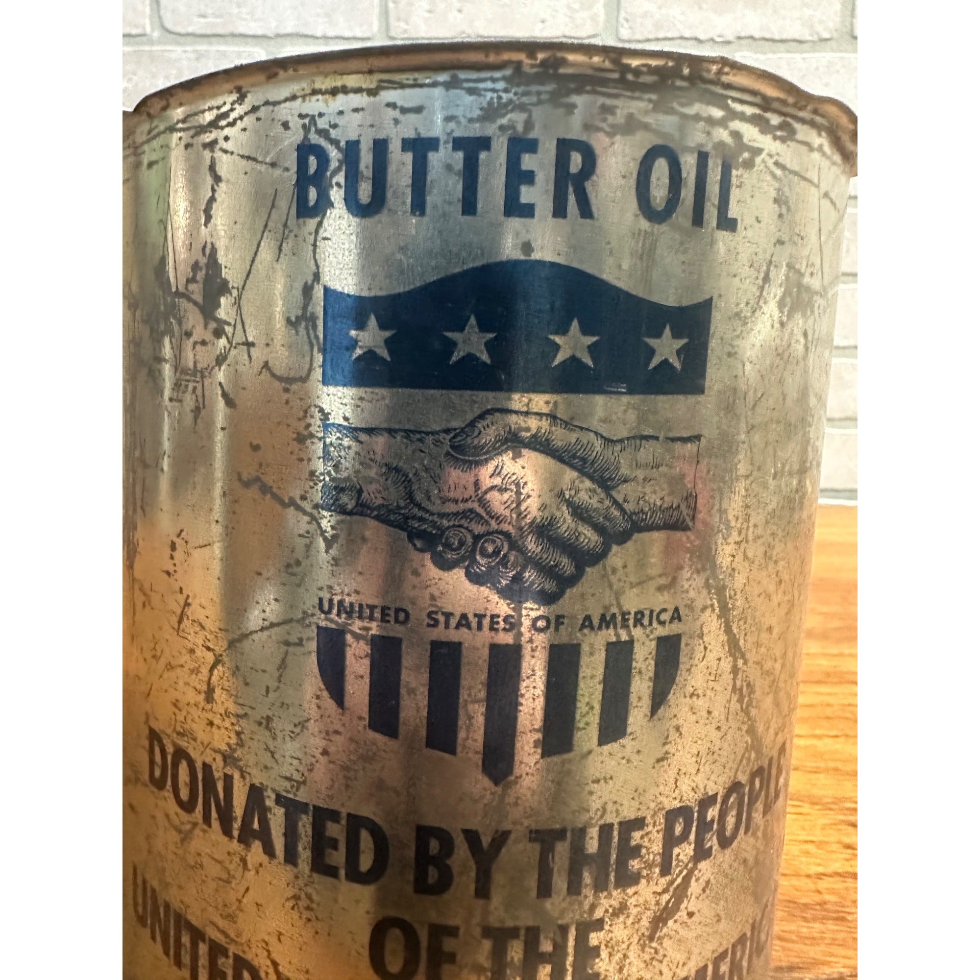 RARE Vintage WWII Postwar Relief Aid Tin Can Butter Oil Marshall Plan Army Military