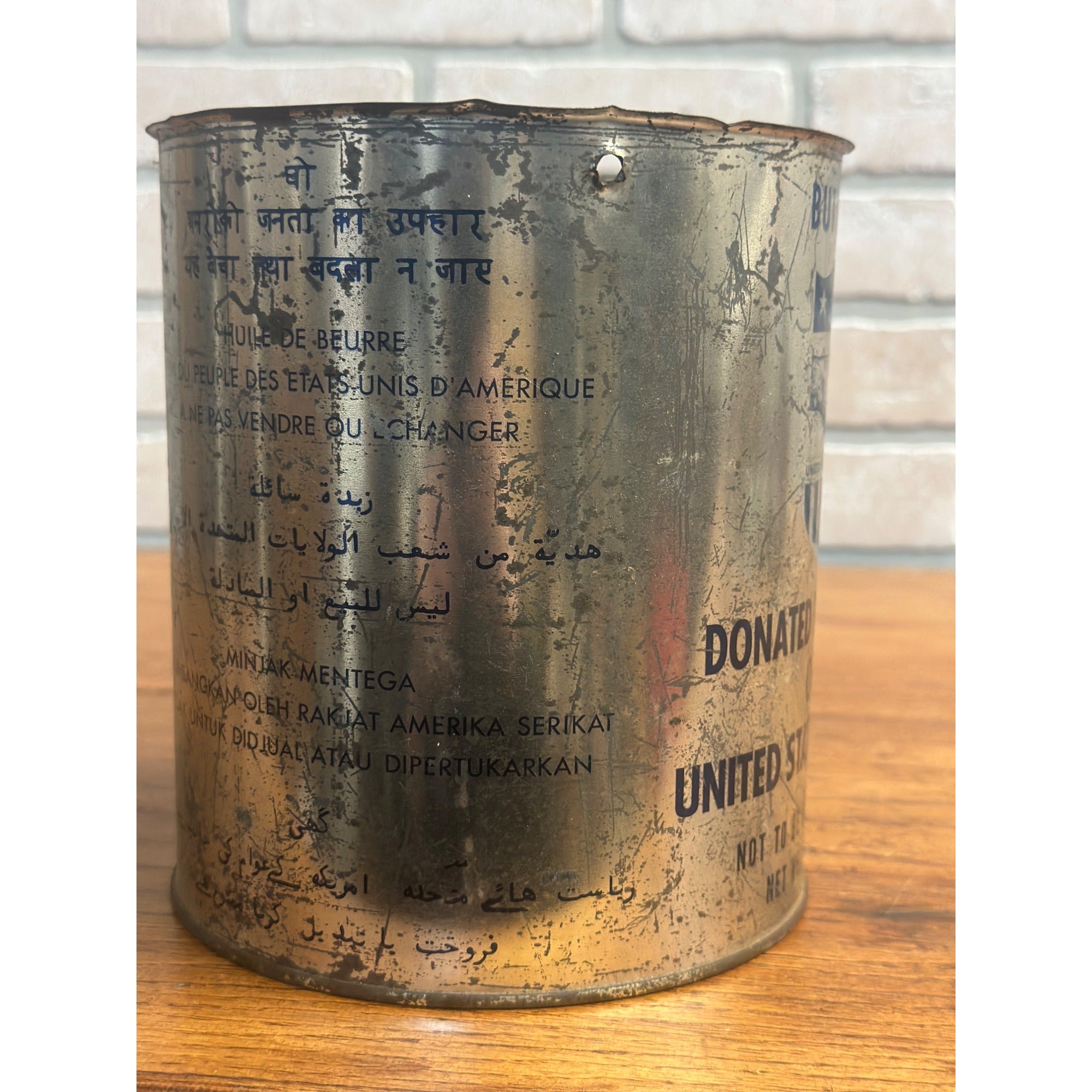 RARE Vintage WWII Postwar Relief Aid Tin Can Butter Oil Marshall Plan Army Military