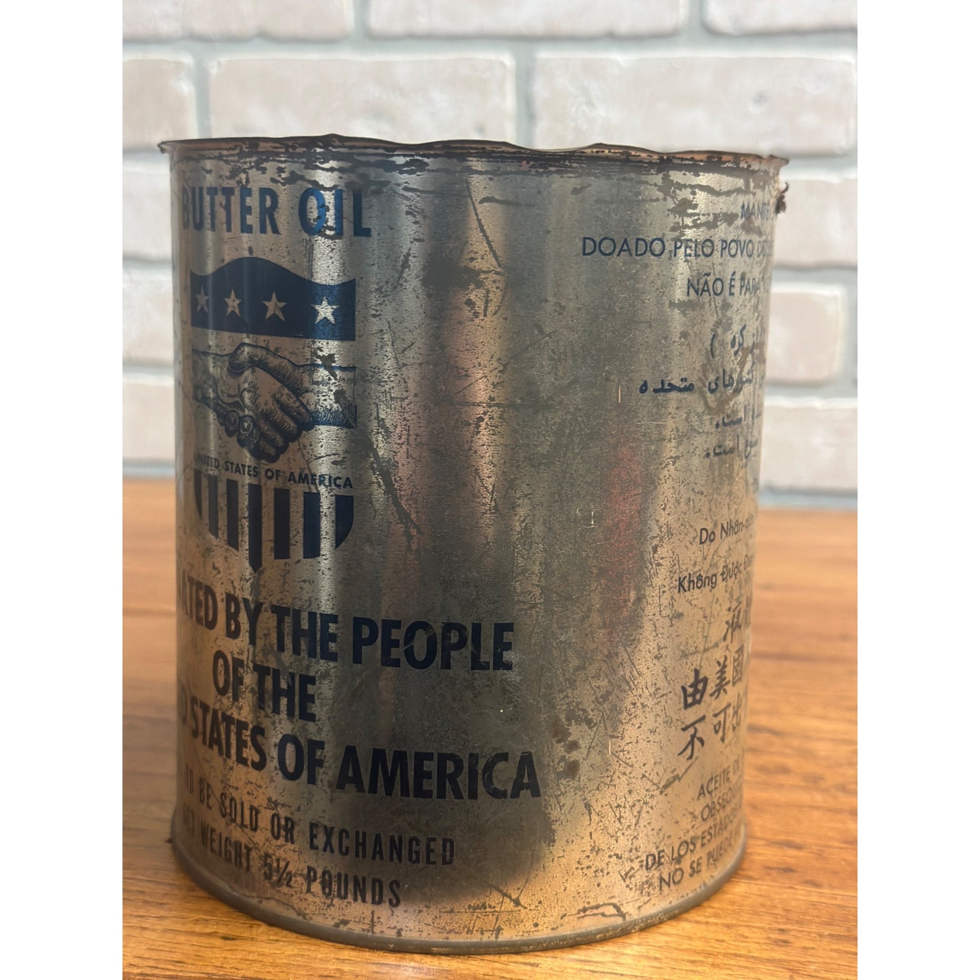RARE Vintage WWII Postwar Relief Aid Tin Can Butter Oil Marshall Plan Army Military