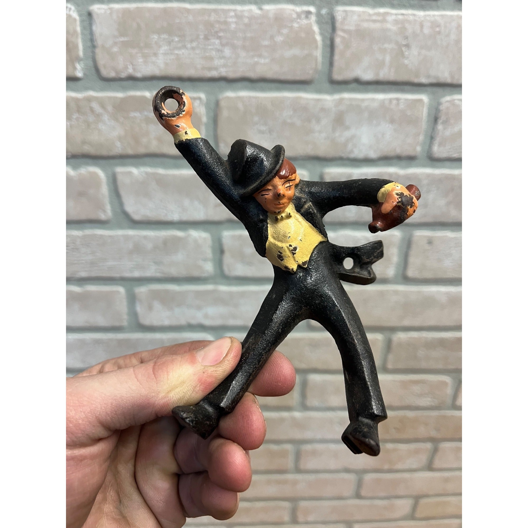 Vintage Cast Iron Drunk Man Top Hat Black Suit Hanging Bar Bottle Beer Opener
