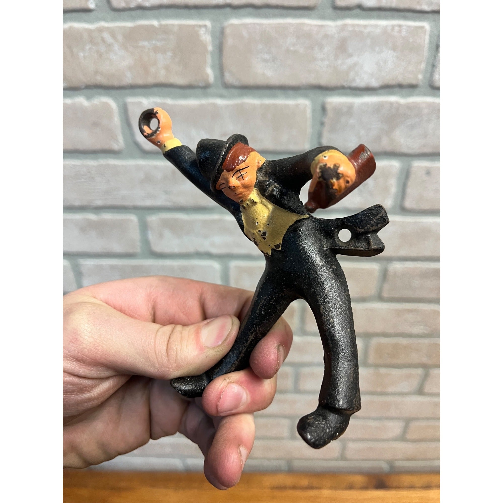 Vintage Cast Iron Drunk Man Top Hat Black Suit Hanging Bar Bottle Beer Opener