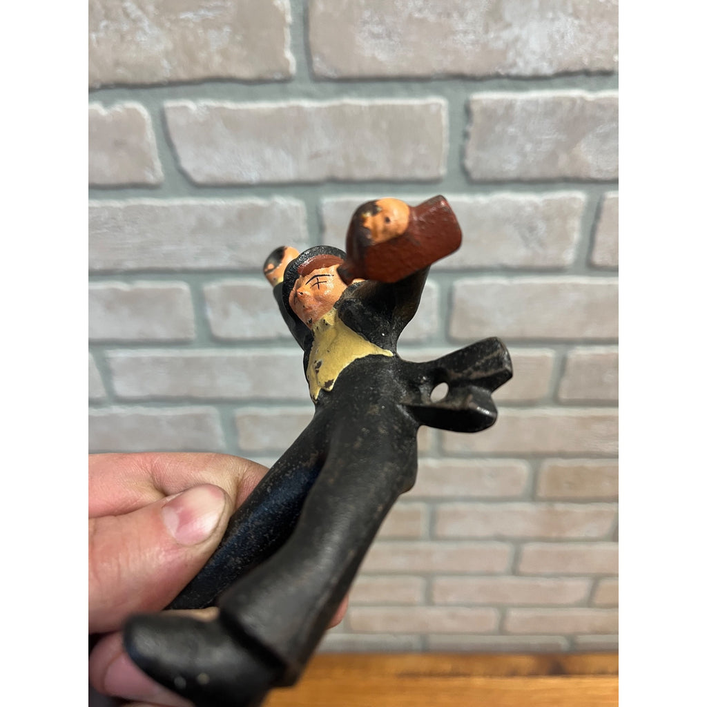 Vintage Cast Iron Drunk Man Top Hat Black Suit Hanging Bar Bottle Beer Opener