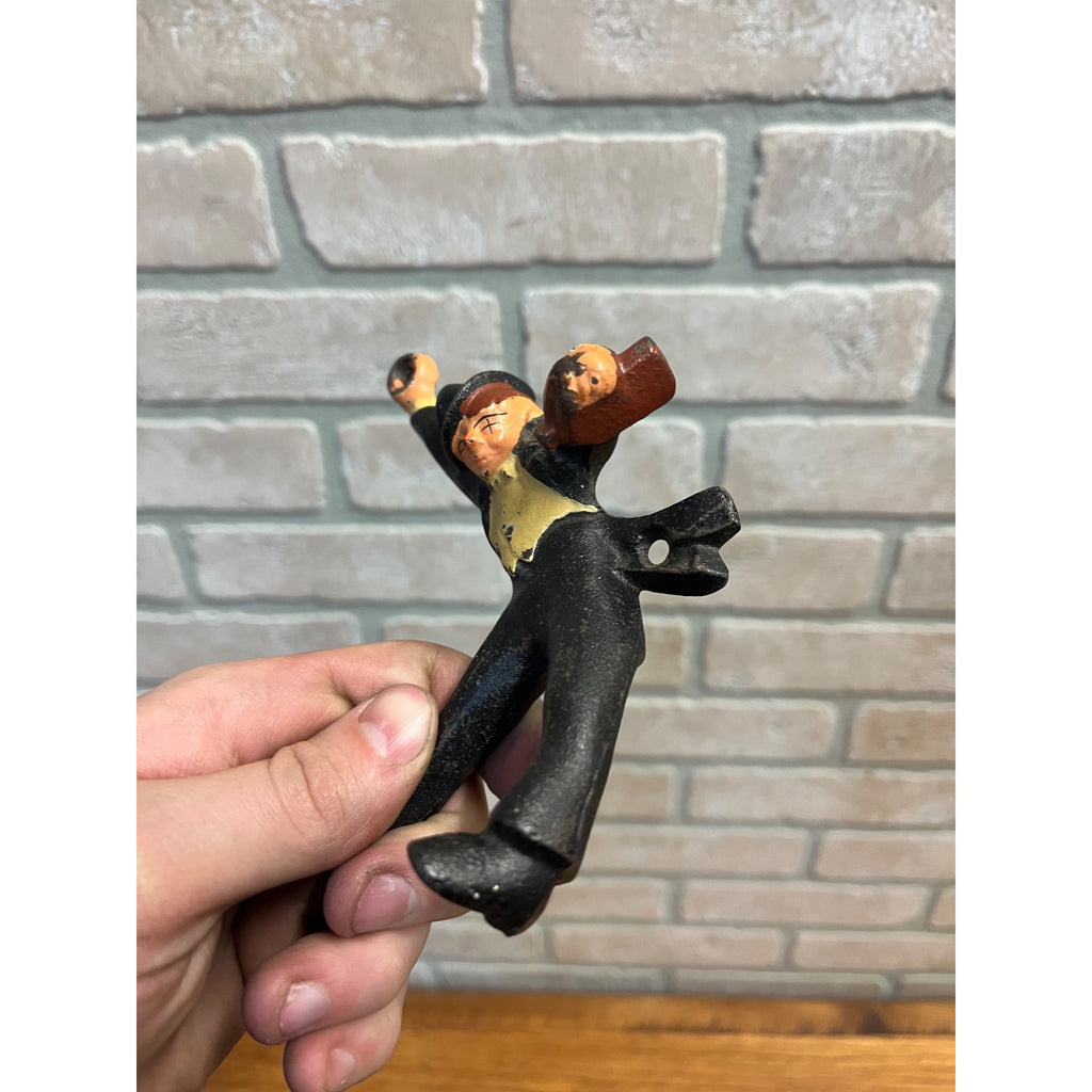 Vintage Cast Iron Drunk Man Top Hat Black Suit Hanging Bar Bottle Beer Opener