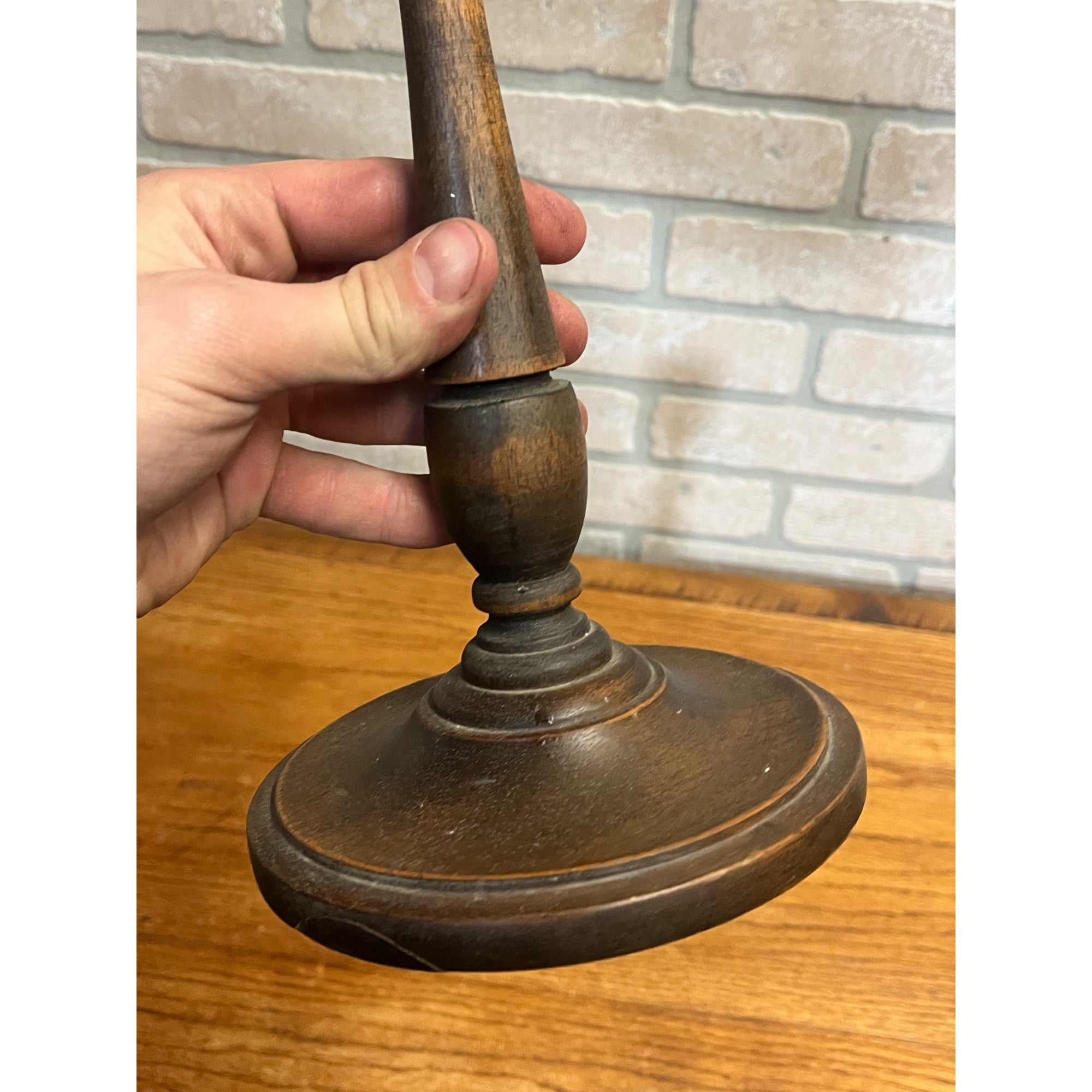 Vintage 1920s Wooden Turned Candlesticks Pair Rustic Primitive Decor Colonial