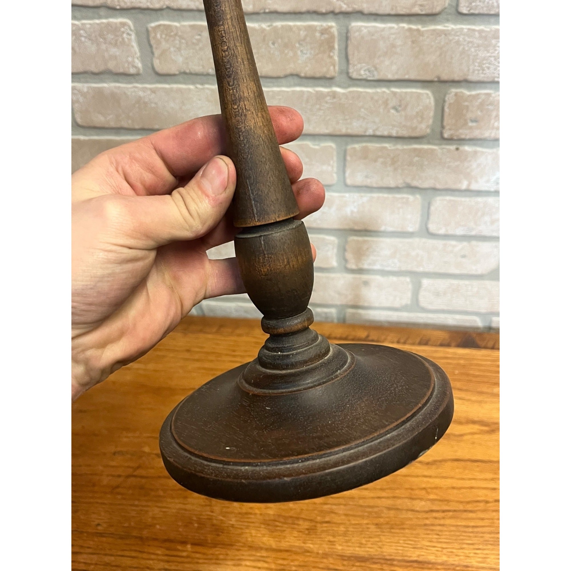 Vintage 1920s Wooden Turned Candlesticks Pair Rustic Primitive Decor Colonial