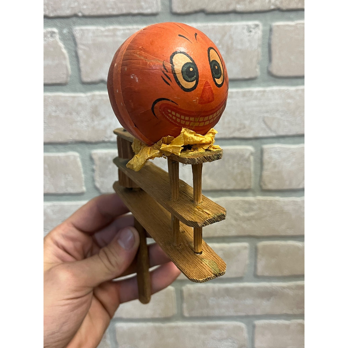 Antique 1920s German Halloween Ratcheting Wooden Noisemaker JOL Jack O'Lantern