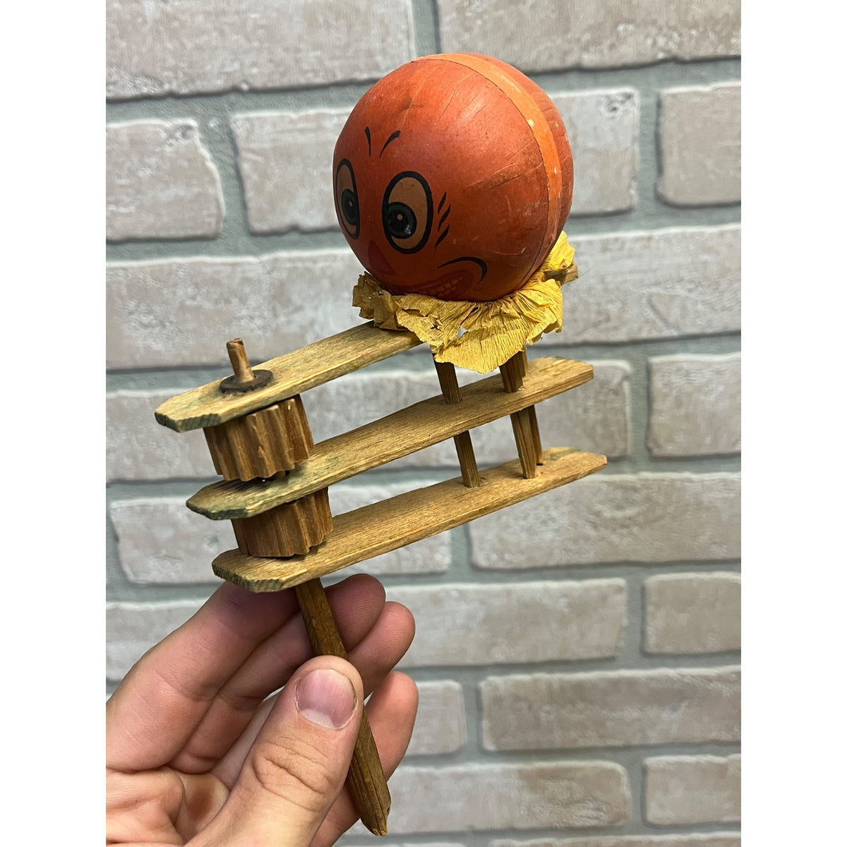 Antique 1920s German Halloween Ratcheting Wooden Noisemaker JOL Jack O'Lantern