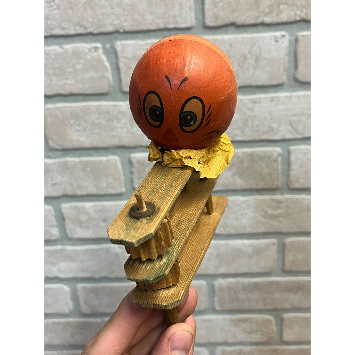 Antique 1920s German Halloween Ratcheting Wooden Noisemaker JOL Jack O'Lantern