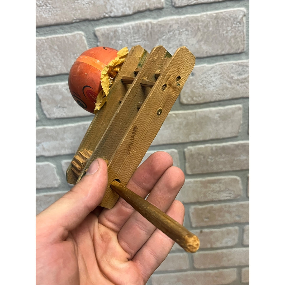 Antique 1920s German Halloween Ratcheting Wooden Noisemaker JOL Jack O'Lantern