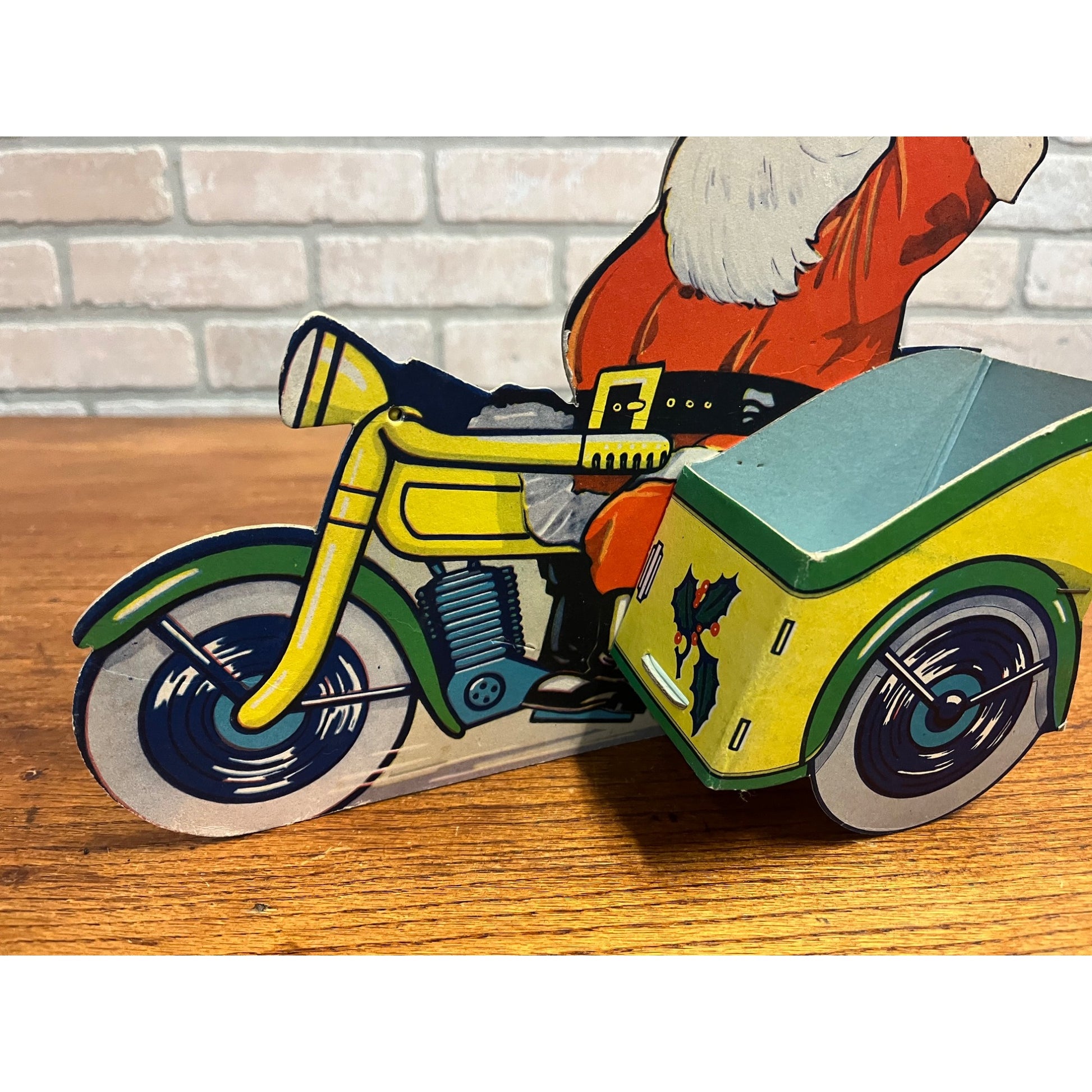 Vintage Cardboard Santa Motorcycle Candy Container Christmas Game Makers USA