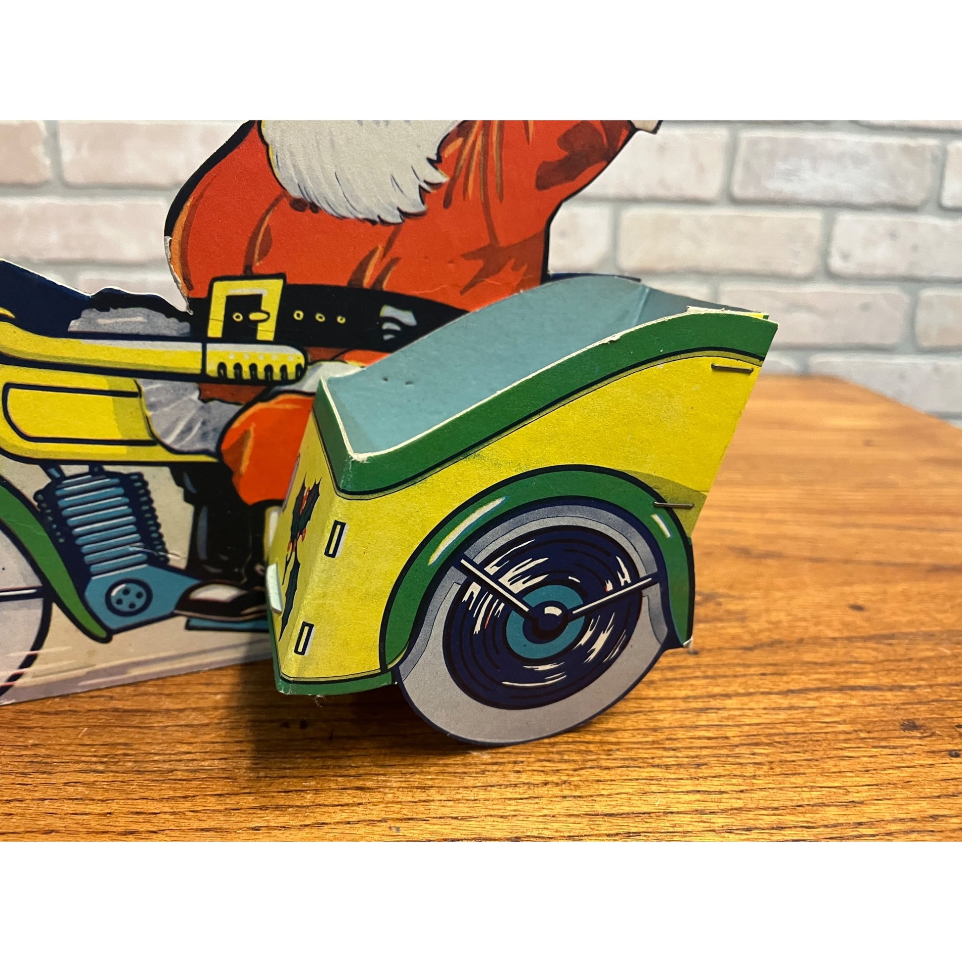 Vintage Cardboard Santa Motorcycle Candy Container Christmas Game Makers USA
