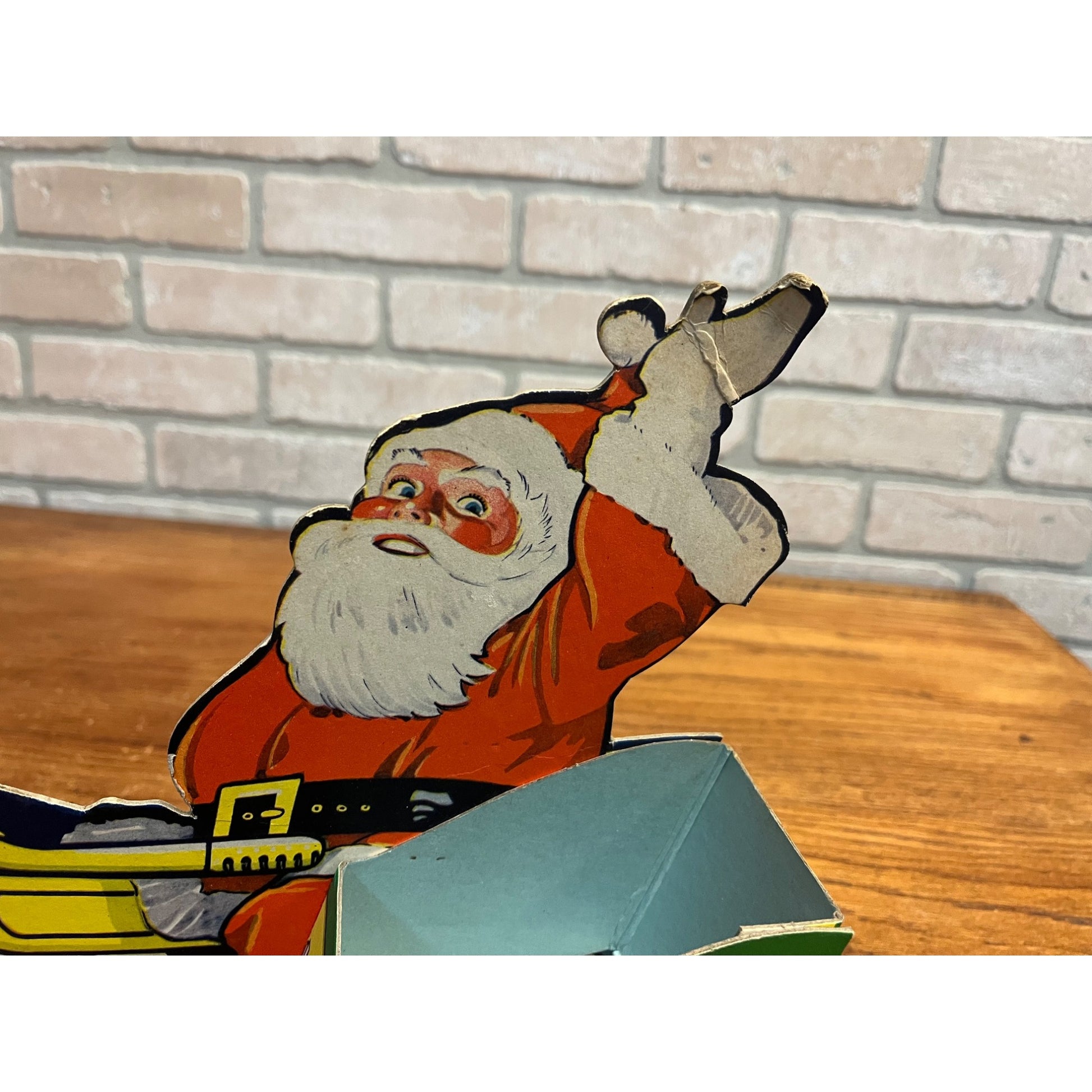 Vintage Cardboard Santa Motorcycle Candy Container Christmas Game Makers USA