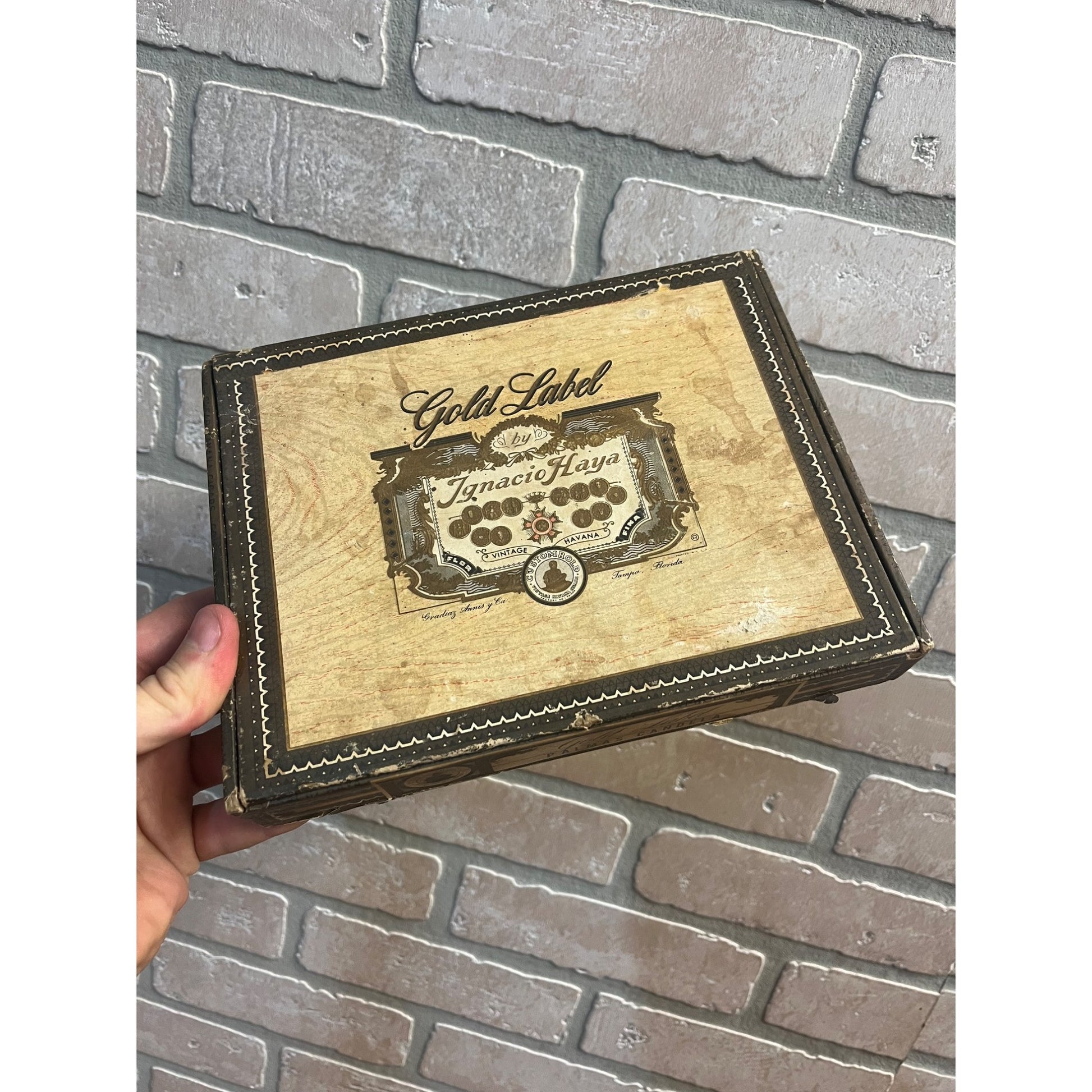 Vintage Ignacio Haya Gold Cigar Box Advertising Tampa FL Gradiaz Annis & Co.