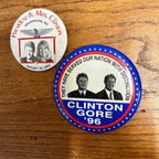 (2) Clinton Gore Hilary Pin Button Political Campaign Pins 1996 1993