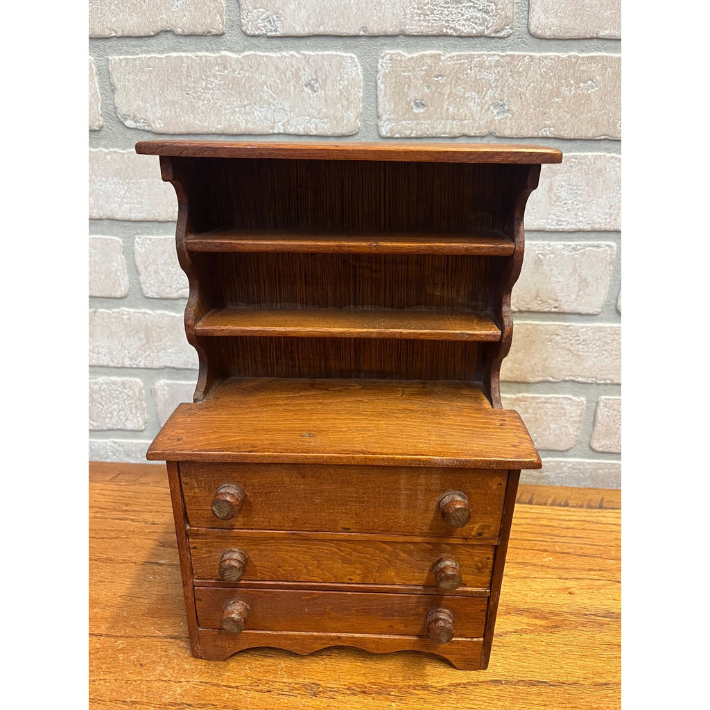Vintage Wooden Miniature Kitchen Stepback Hutch Handmade Large-Scale Dollhouse Furniture Or Display Piece