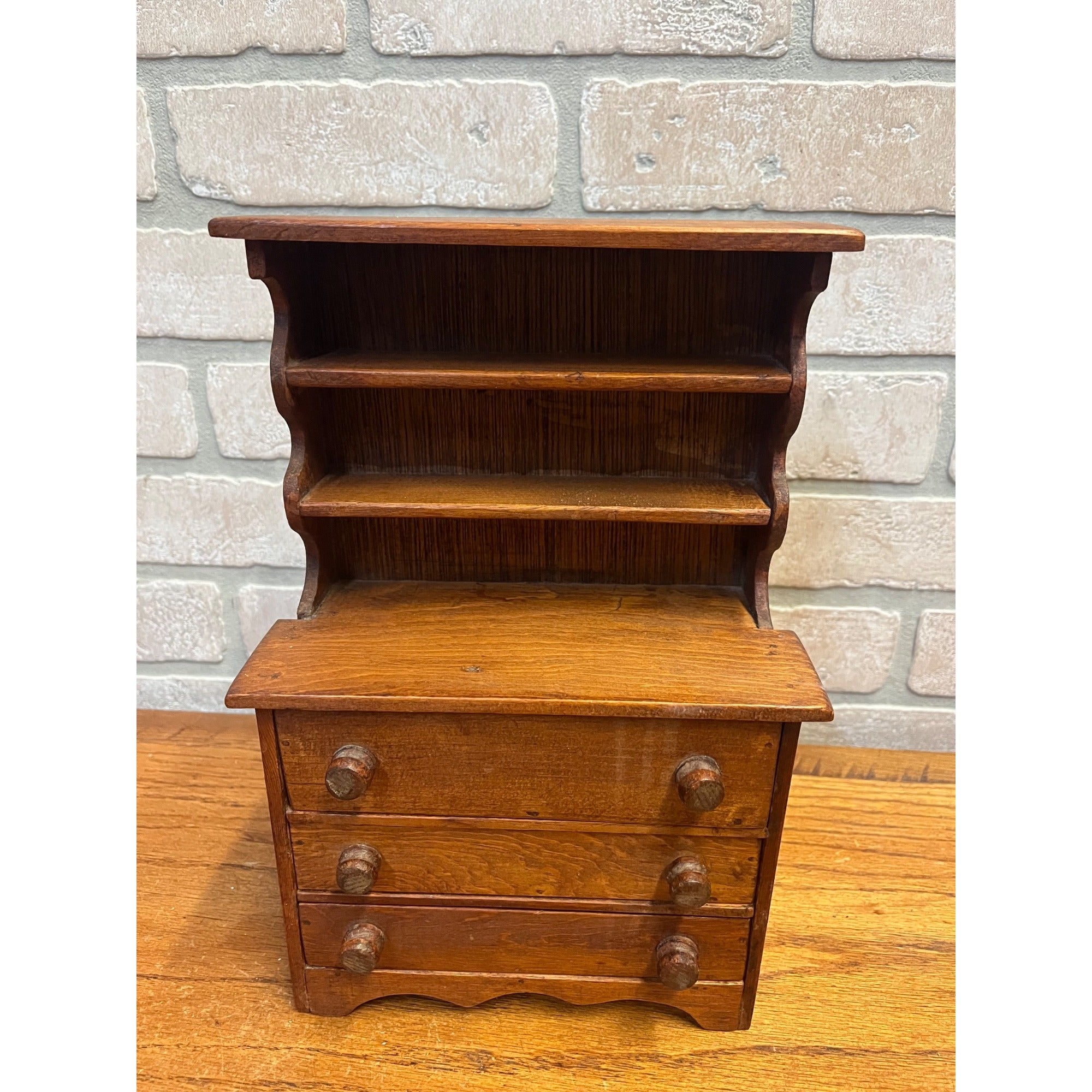 Vintage Wooden Miniature Kitchen Stepback Hutch Handmade Large-Scale Dollhouse Furniture Or Display Piece